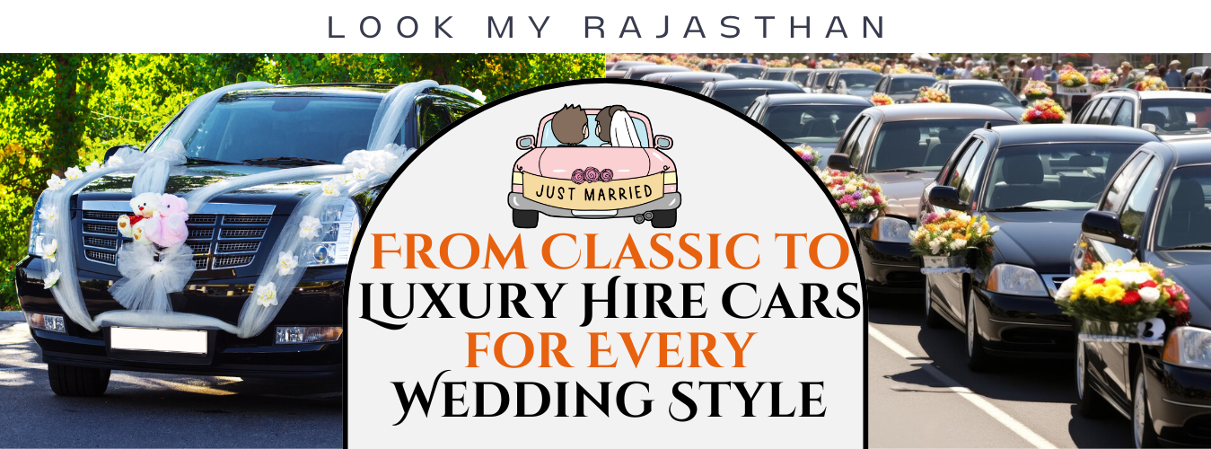 Lineup of decorated classic and luxury wedding cars ready for hire in Rajasthan